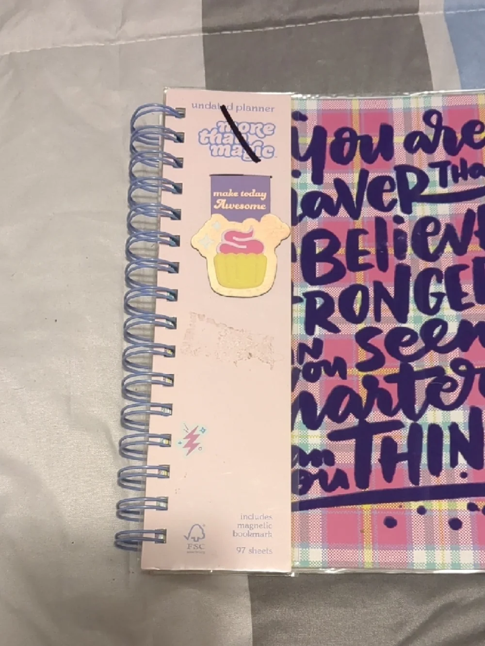 More Than Magic Pink Plaid Spiral Undated Planner Purple Flocked Hand-Lettering